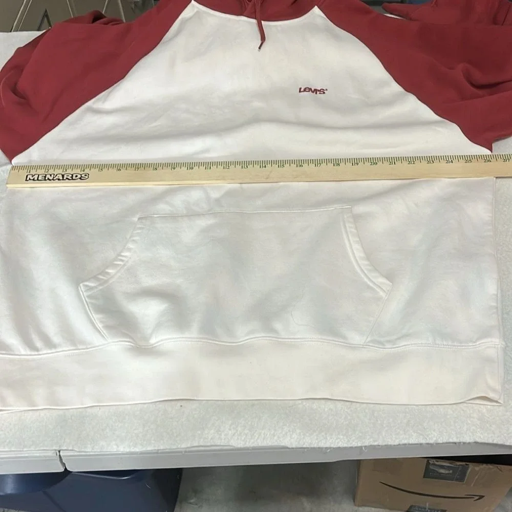 Levis Long Sleeve Pullover Sweatshirt‎ Hoodie Mens Size XL Relaxed Fit Whte Rust